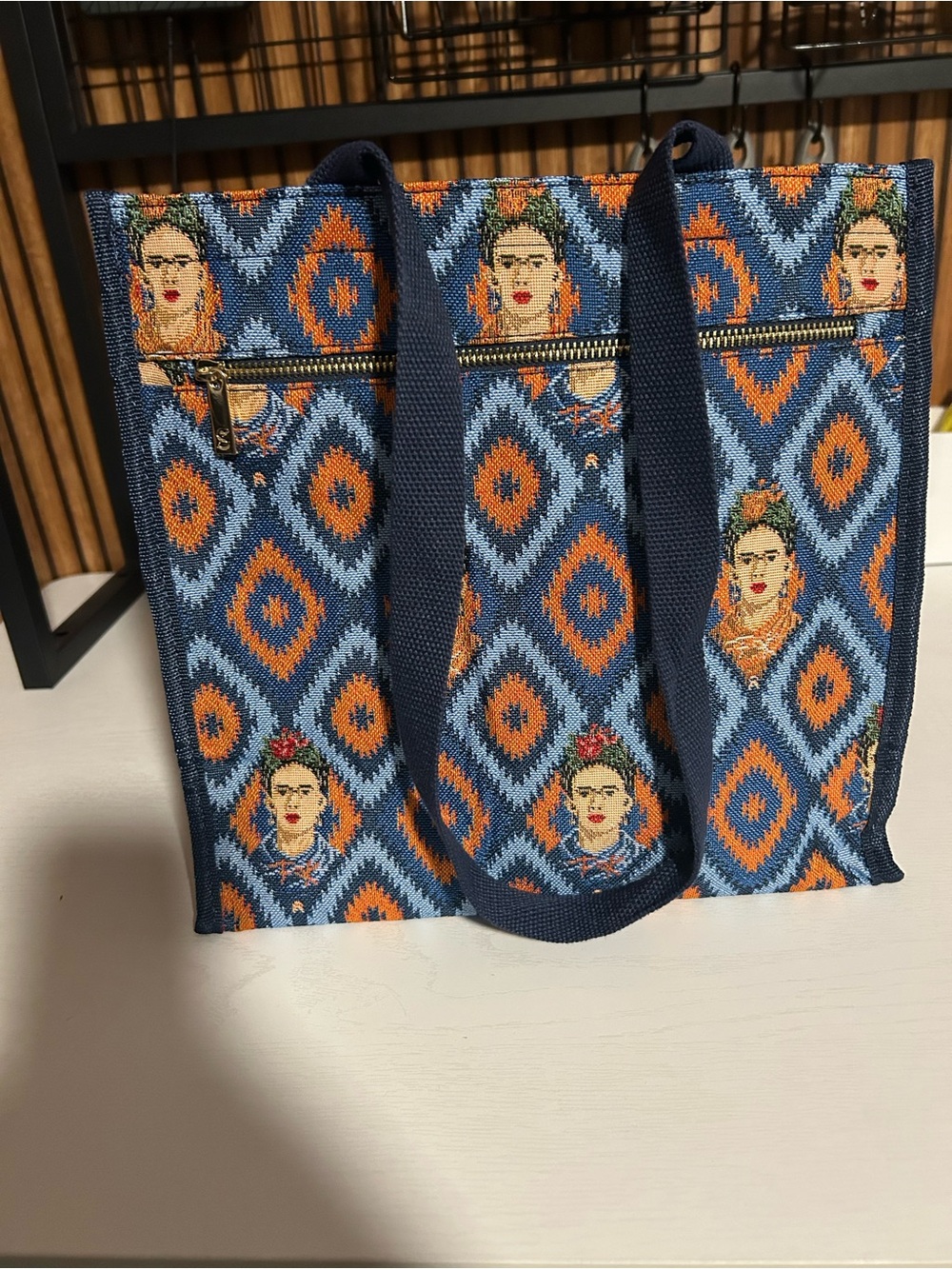 Frida Kahlo Pattern Navy & Orange Tote Bag